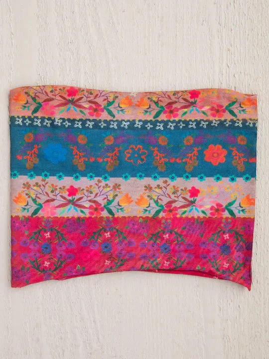 Boho Half Bandeau - Pink Blue Border