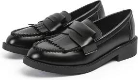 DADAWEN Women's Slip-On Tassel Round Toe Platform Casual Oxfords Dress Shoes