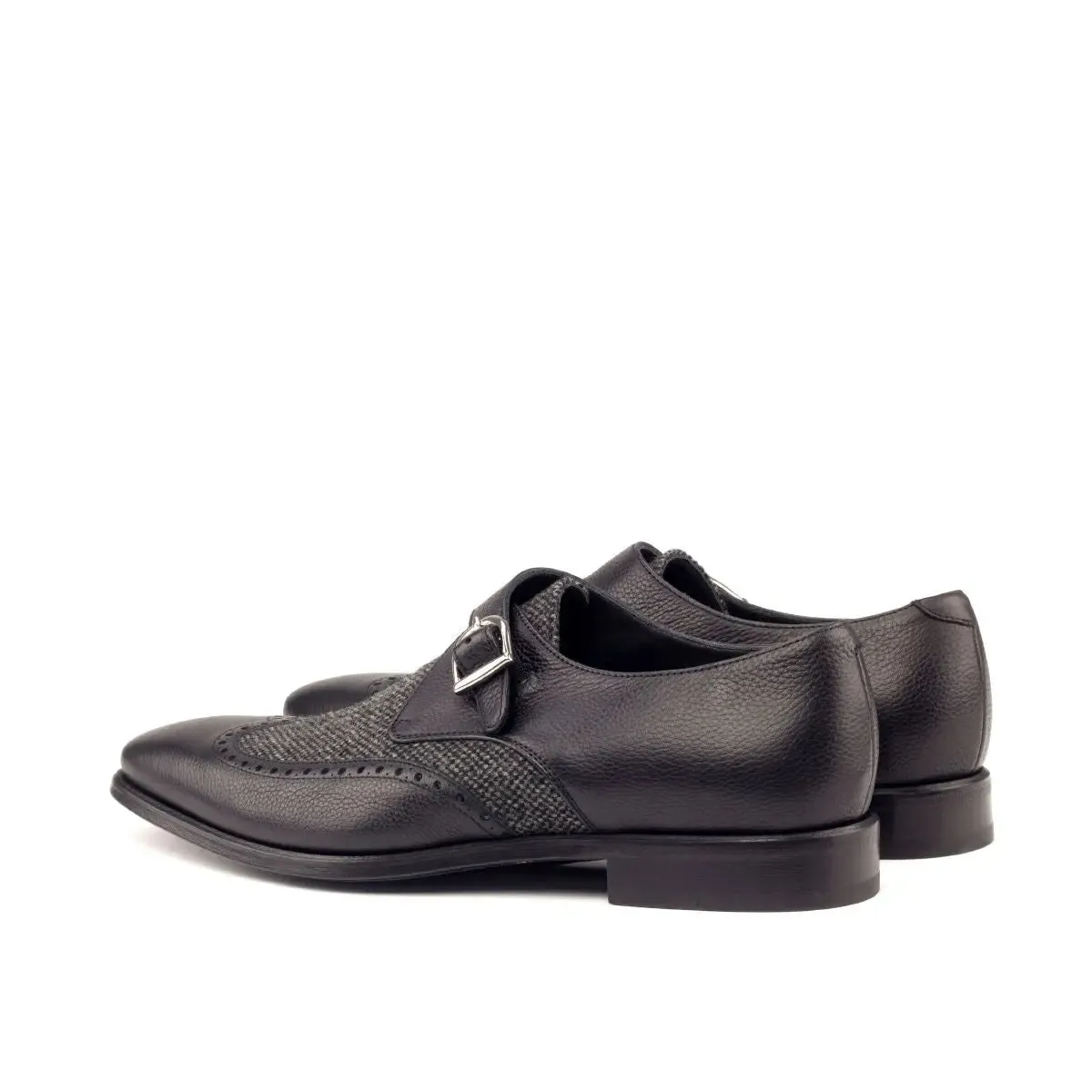 DapperFam Brenno in Black / Nailhead Men's Sartorial & Italian Full Grain Leather Single Monk