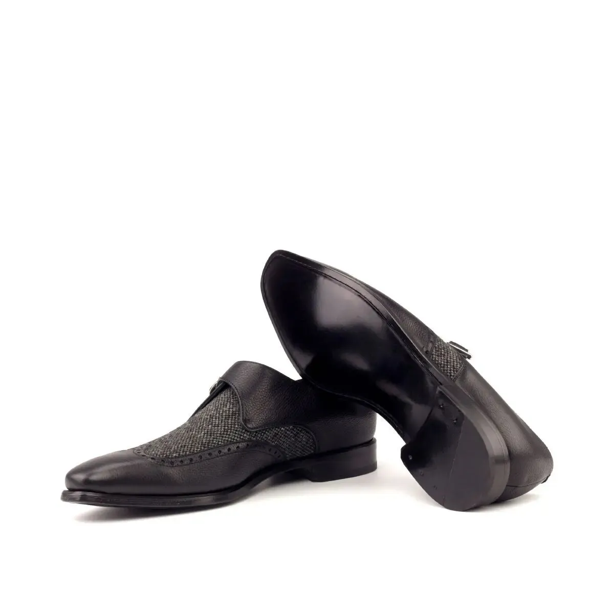 DapperFam Brenno in Black / Nailhead Men's Sartorial & Italian Full Grain Leather Single Monk