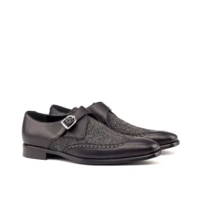 DapperFam Brenno in Black / Nailhead Men's Sartorial & Italian Full Grain Leather Single Monk