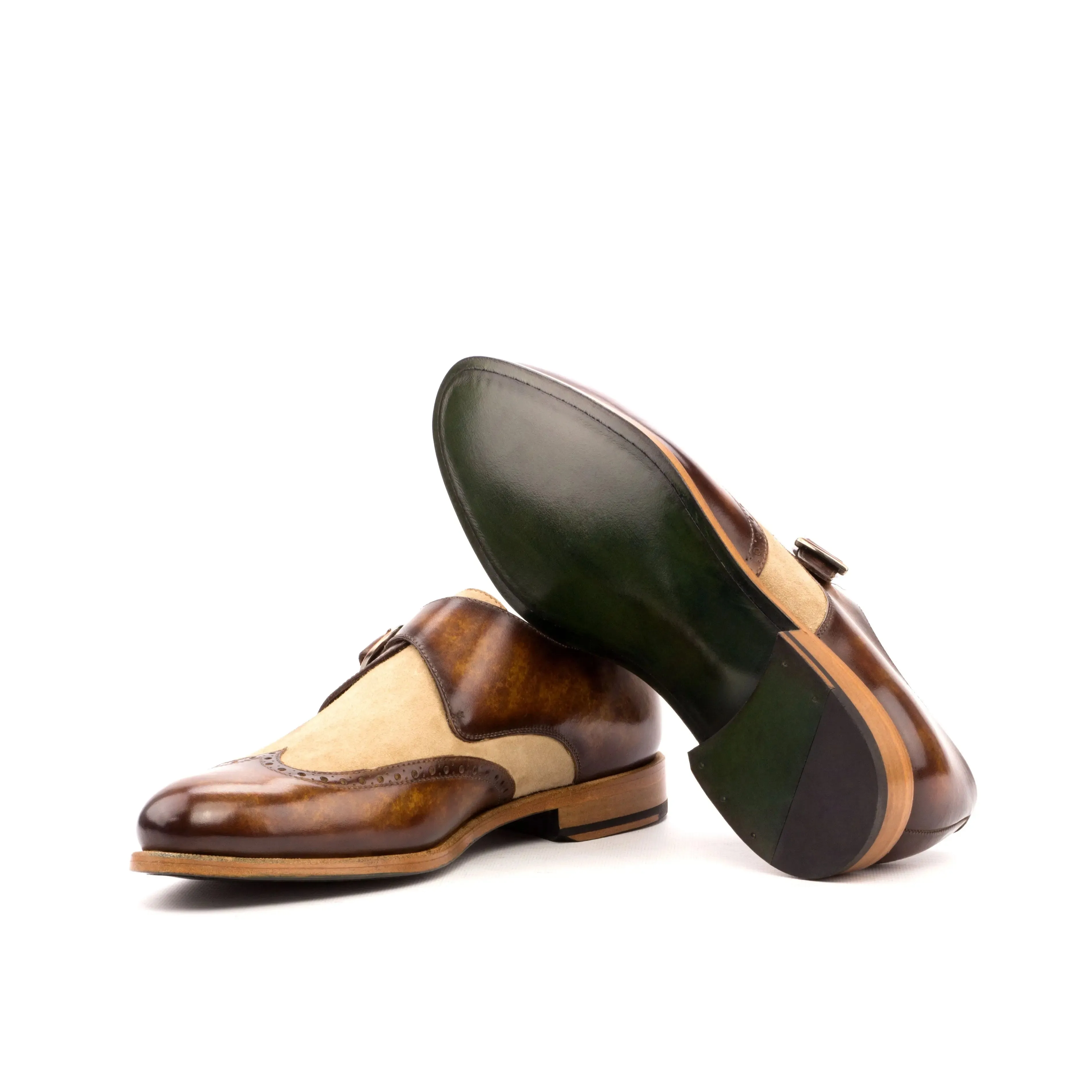 DapperFam Brenno in Camel / Cognac Men's Italian Suede & Hand-Painted Patina Single Monk