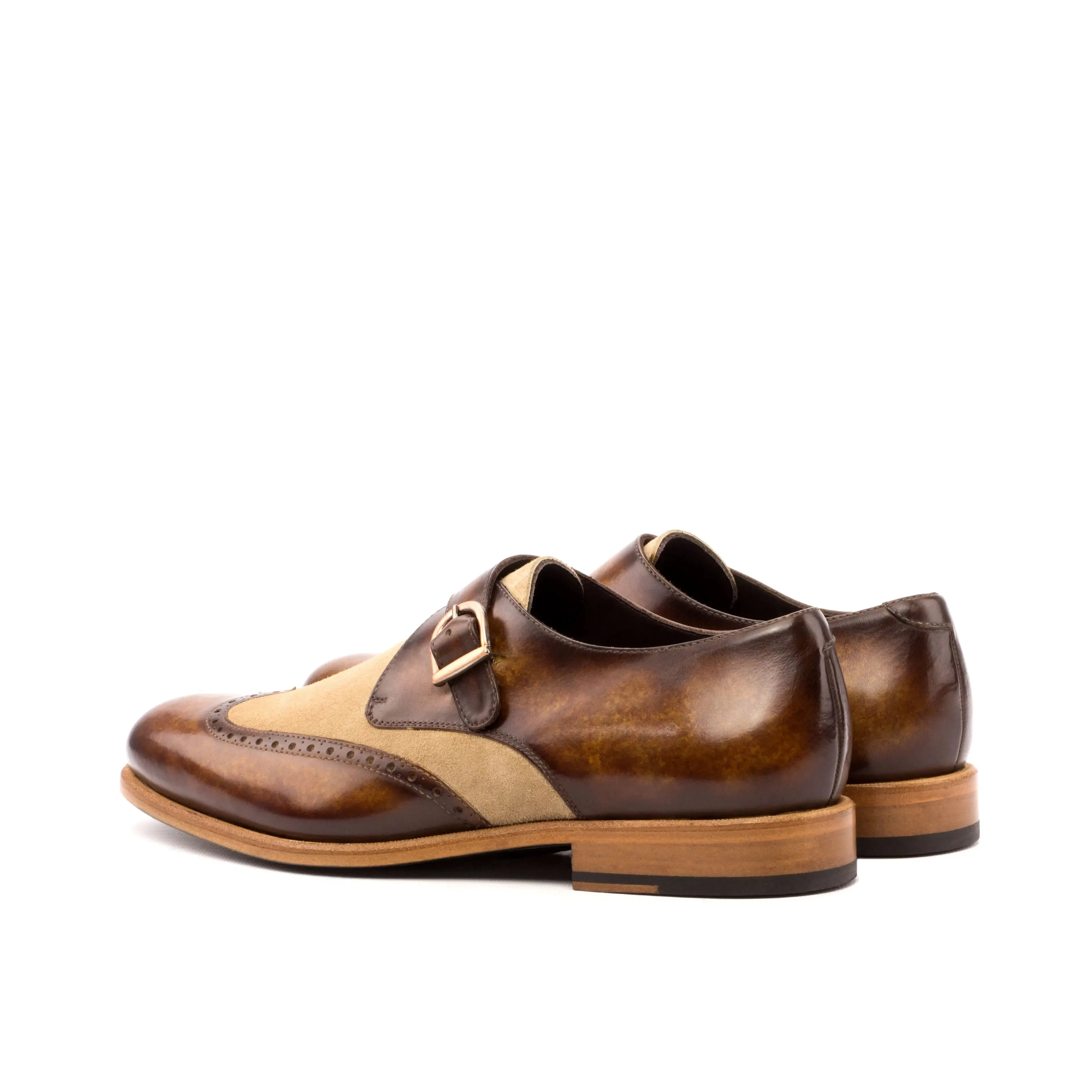 DapperFam Brenno in Camel / Cognac Men's Italian Suede & Hand-Painted Patina Single Monk