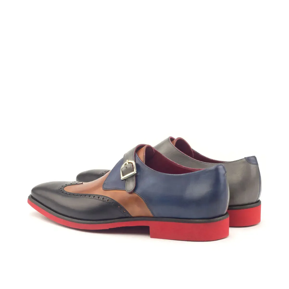 DapperFam Brenno in Cognac / Grey / Navy / Black Men's Italian Leather Single Monk
