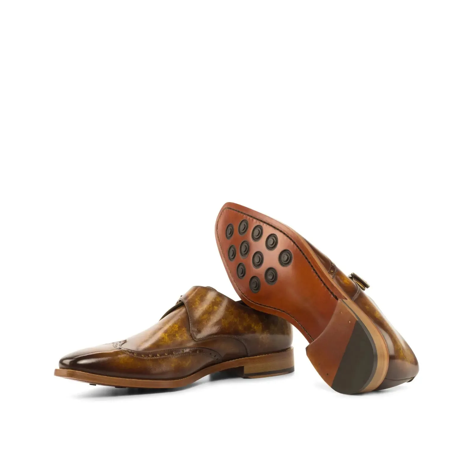 DapperFam Brenno in Cognac Men's Hand-Painted Patina Single Monk