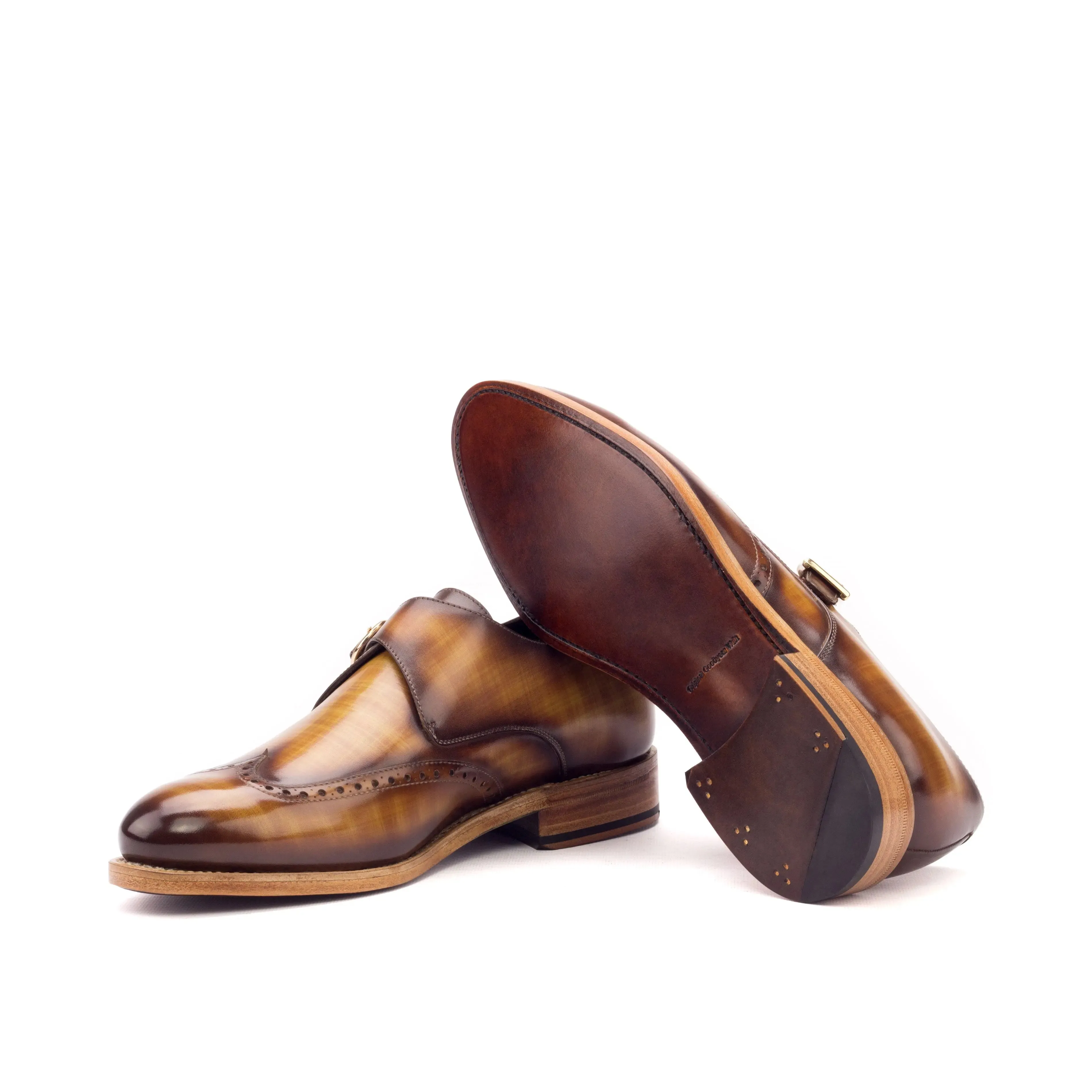 DapperFam Brenno in Cognac Men's Hand-Painted Patina Single Monk
