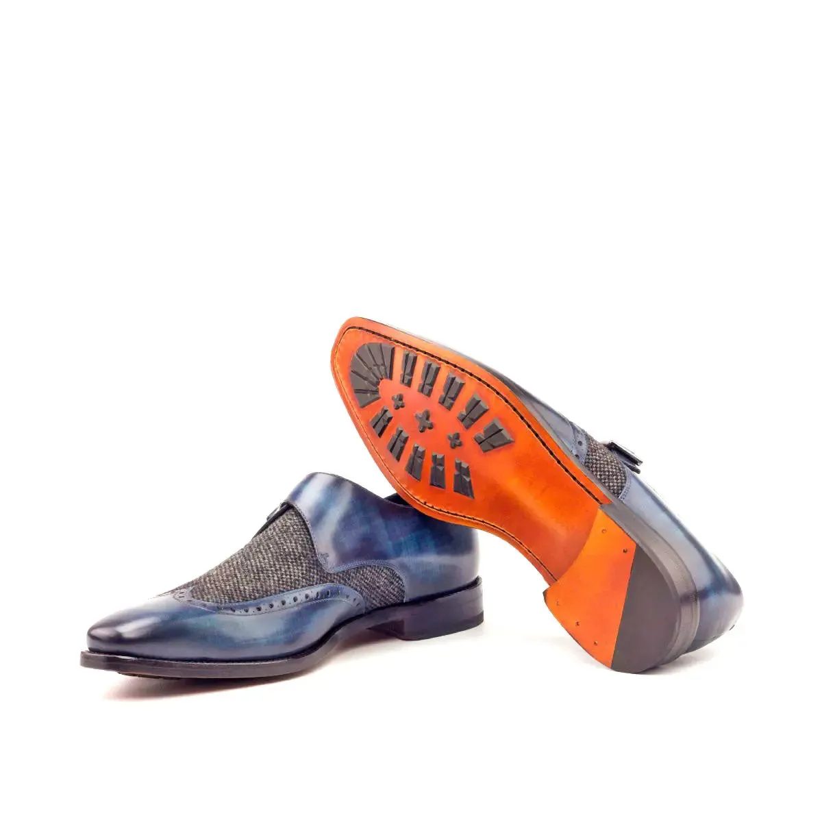 DapperFam Brenno in Denim / Nailhead Men's Sartorial & Hand-Painted Patina Single Monk