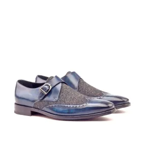 DapperFam Brenno in Denim / Nailhead Men's Sartorial & Hand-Painted Patina Single Monk