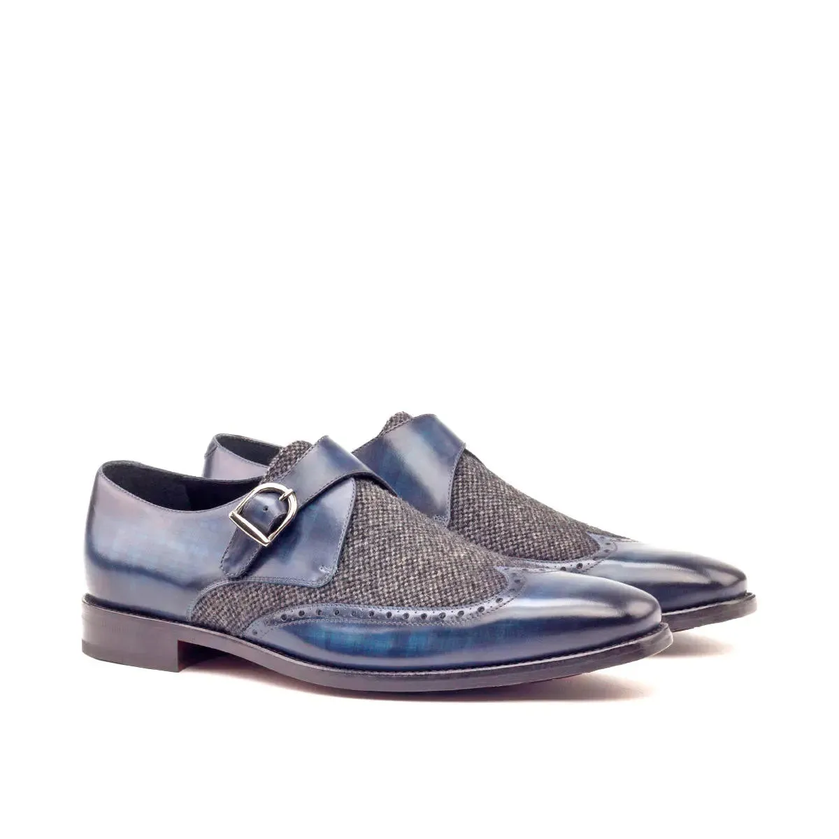 DapperFam Brenno in Denim / Nailhead Men's Sartorial & Hand-Painted Patina Single Monk