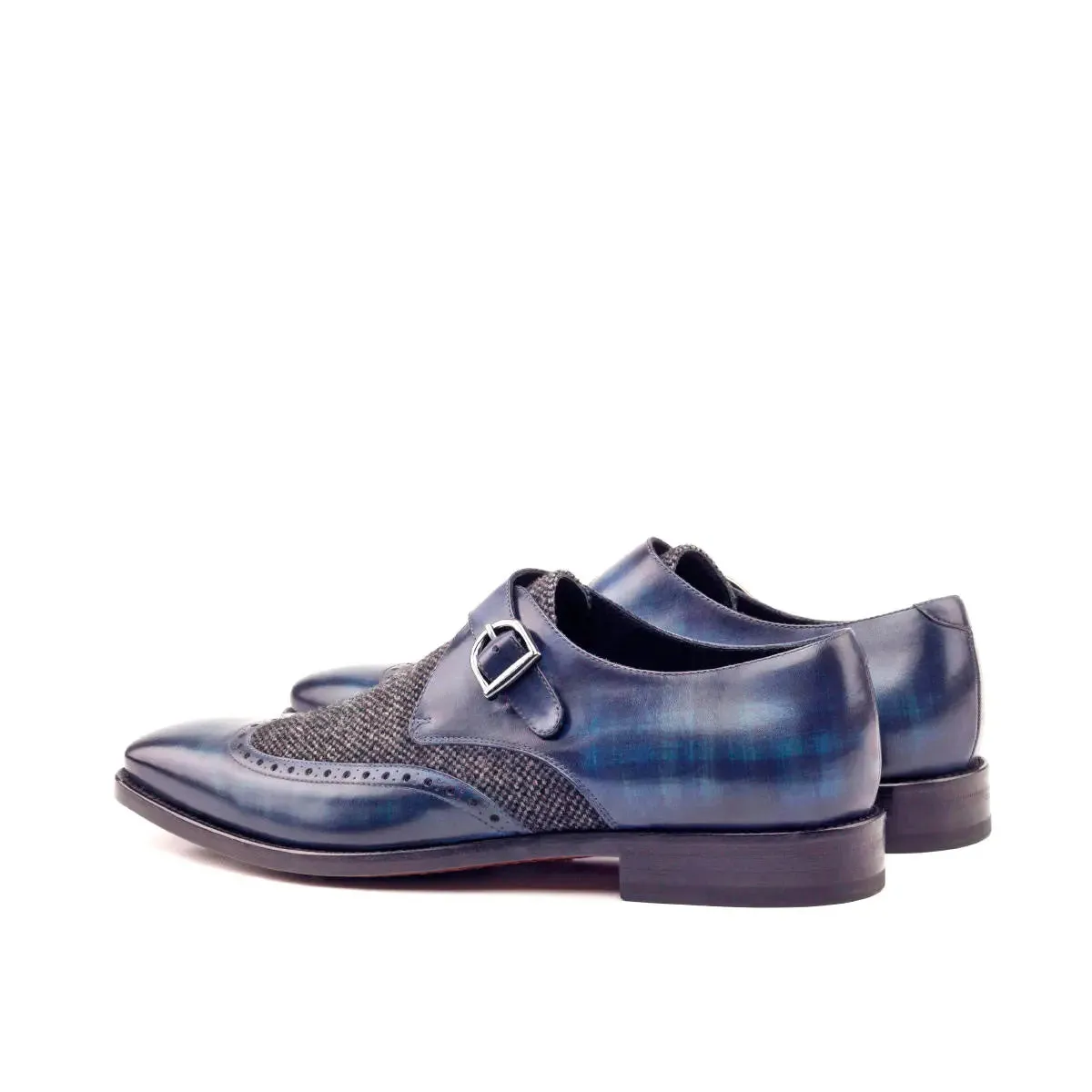DapperFam Brenno in Denim / Nailhead Men's Sartorial & Hand-Painted Patina Single Monk