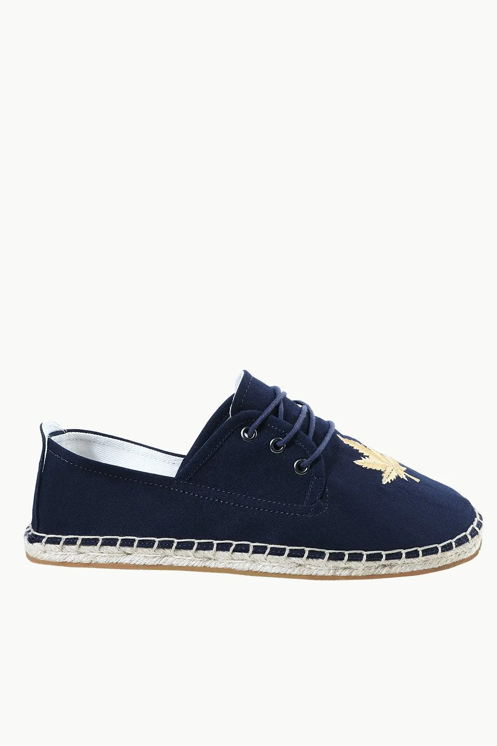 Mens Navy Leaf Embroidered Espadrilles