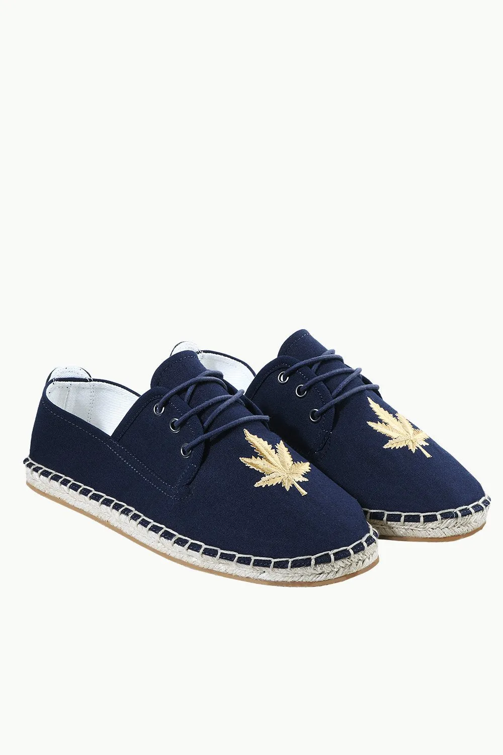 Mens Navy Leaf Embroidered Espadrilles
