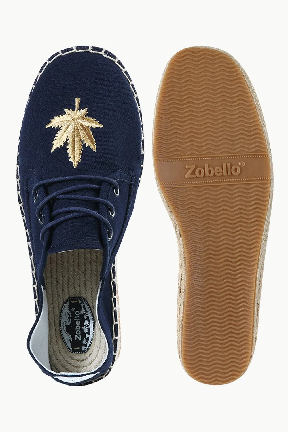 Mens Navy Leaf Embroidered Espadrilles
