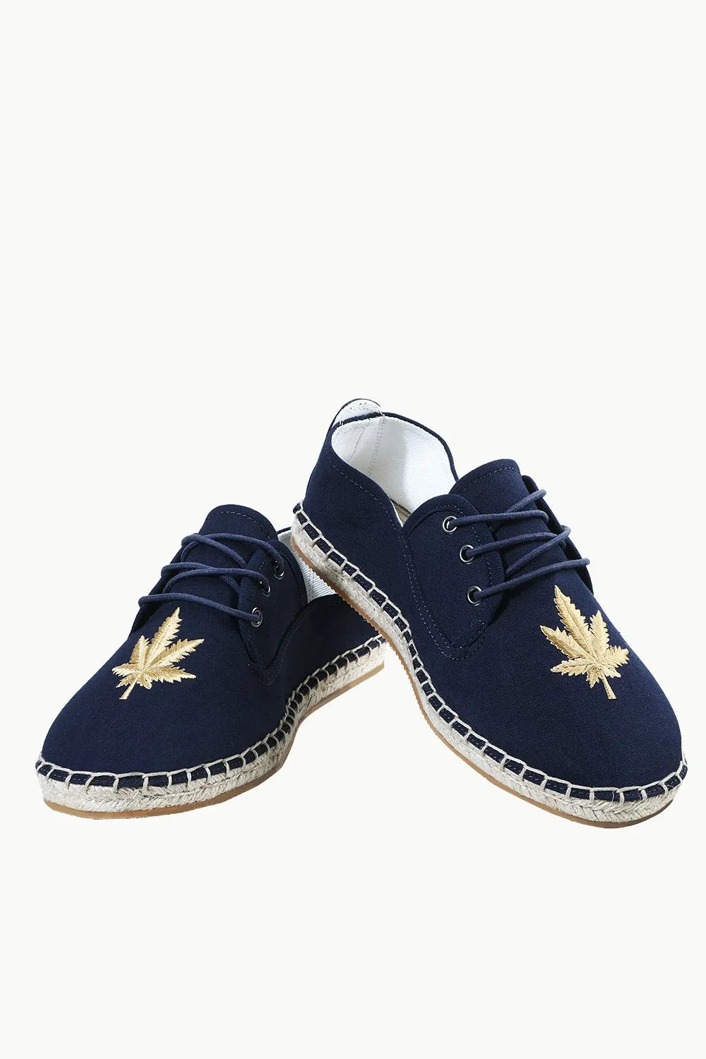Mens Navy Leaf Embroidered Espadrilles