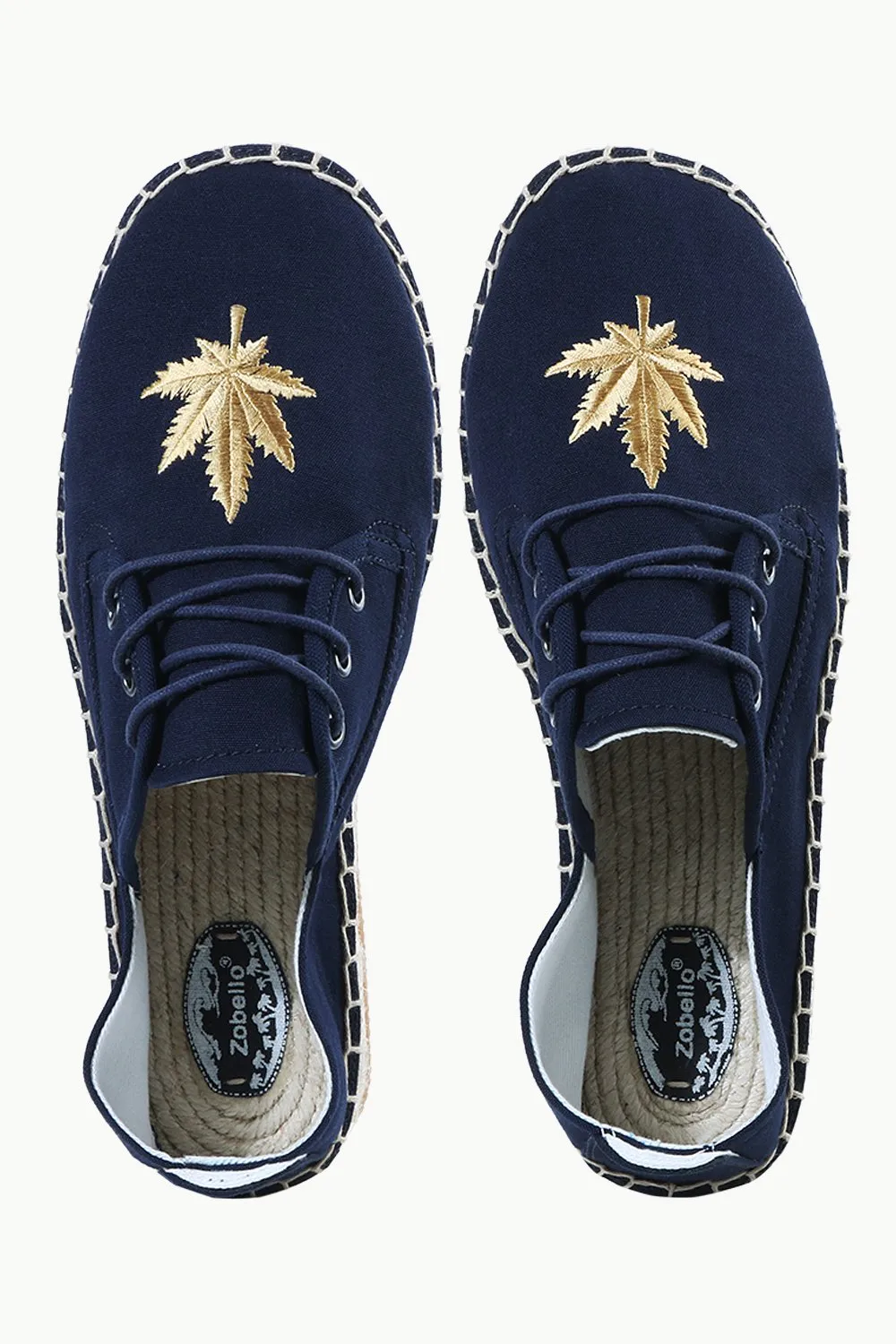 Mens Navy Leaf Embroidered Espadrilles