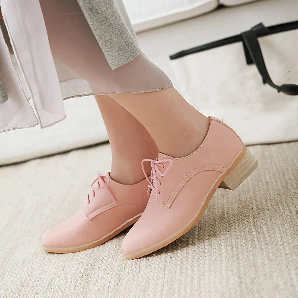 MIOKE Women's Casual Flat Low Heel Oxfords Shoes Slip On Round Toe Western Vintage School Oxfords Brogues