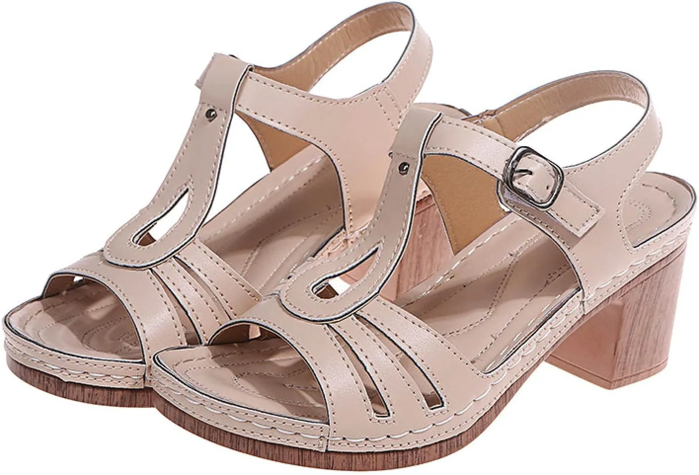 oiangi Block Heel Sandals for Women Dressy Summer Fish Mouth Open Toe Buckle Hollow Chunky High Heels Shoes Comfy Casual Thick Heel Slides Sandalias